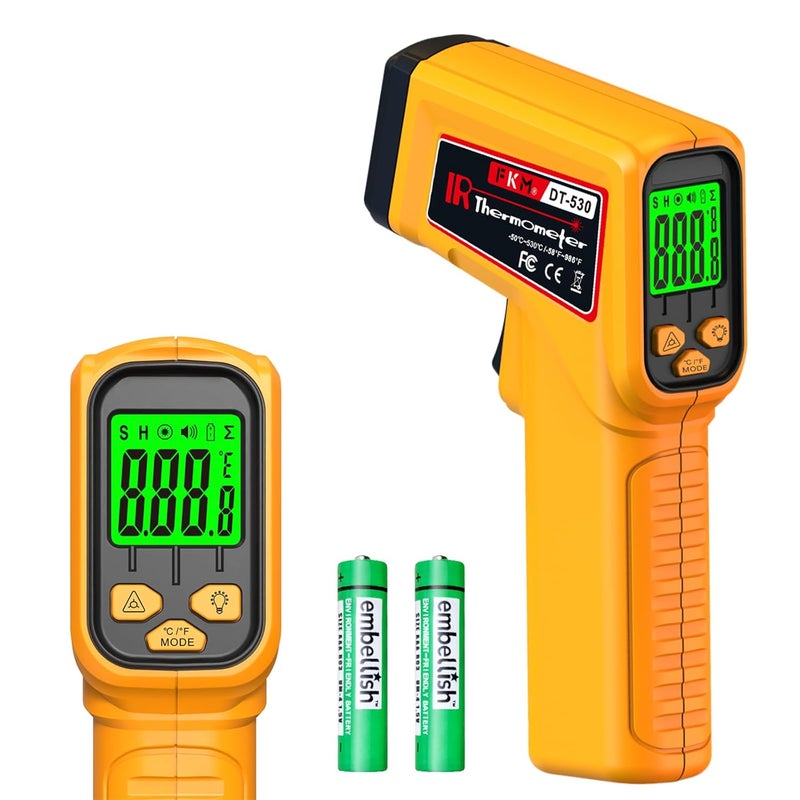 FKM Infrared Thermometer Gun Non-Contact Laser Temperature Gun,-58°F~986°F(-50°C~530°C) AdjustableEmissivity,Digital Thermometer Gun for Industrial,Kitchen Cooking,Oven,Automotive,HVAC,Not for Human - Image 1